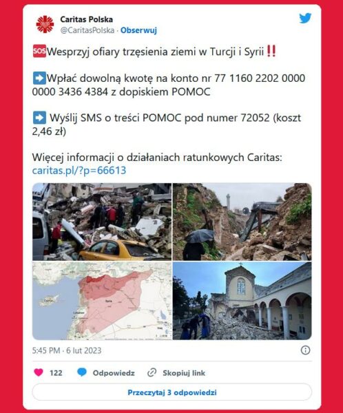 Caritas Polska Wesprzyj ofiary trzęsienia ziemi w Turcji i Syrii